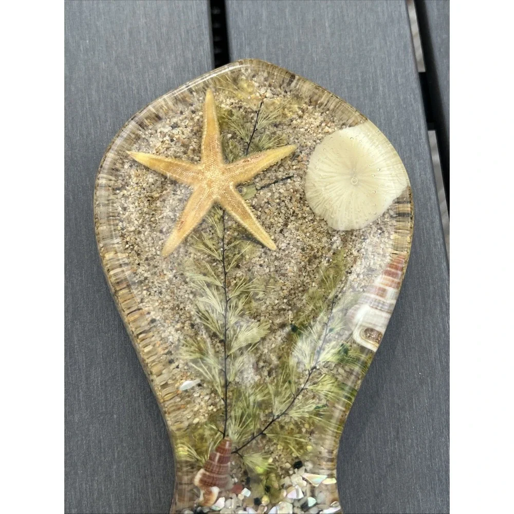 Vintage MCM Lucite Acrylic with Abalone Shell Spoon Holder Rest Beach‎ Decor USA